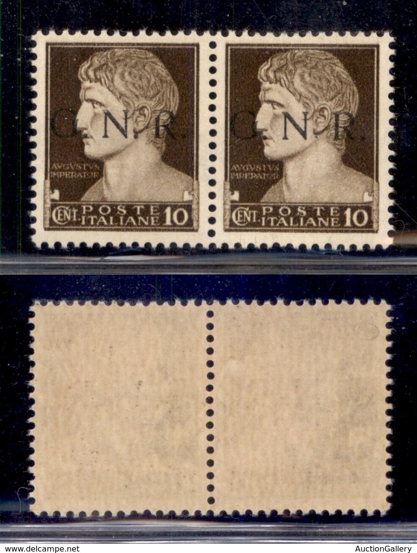 REPUBBLICA SOCIALE - 1943 - GNR Brescia - 10 Cent (471/I) In Coppia (pos. 168/169) - R + Punto Dopo N Scalpellati - Gomm - Sonstige & Ohne Zuordnung