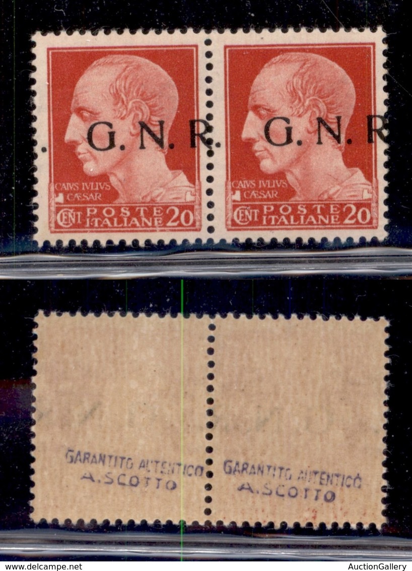 REPUBBLICA SOCIALE - 1943 - GNR Brescia - 20 Cent (473/Ia - Seconda Tiratura) - Coppia Orizzontale Con Soprastampe Obliq - Sonstige & Ohne Zuordnung