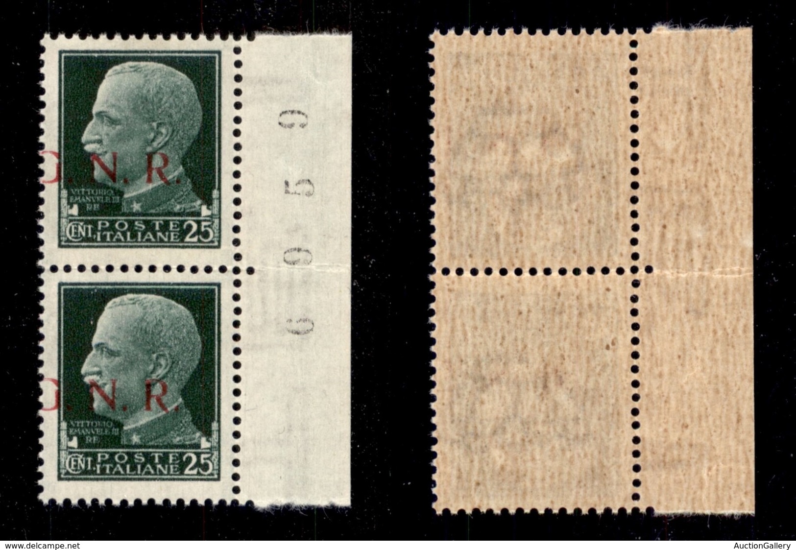 REPUBBLICA SOCIALE - 1943 - 25 Cent (494/Ifc) - G A Cavallo - Coppia Verticale Bordo Foglio (pos. 140/150) Con G A Caval - Autres & Non Classés