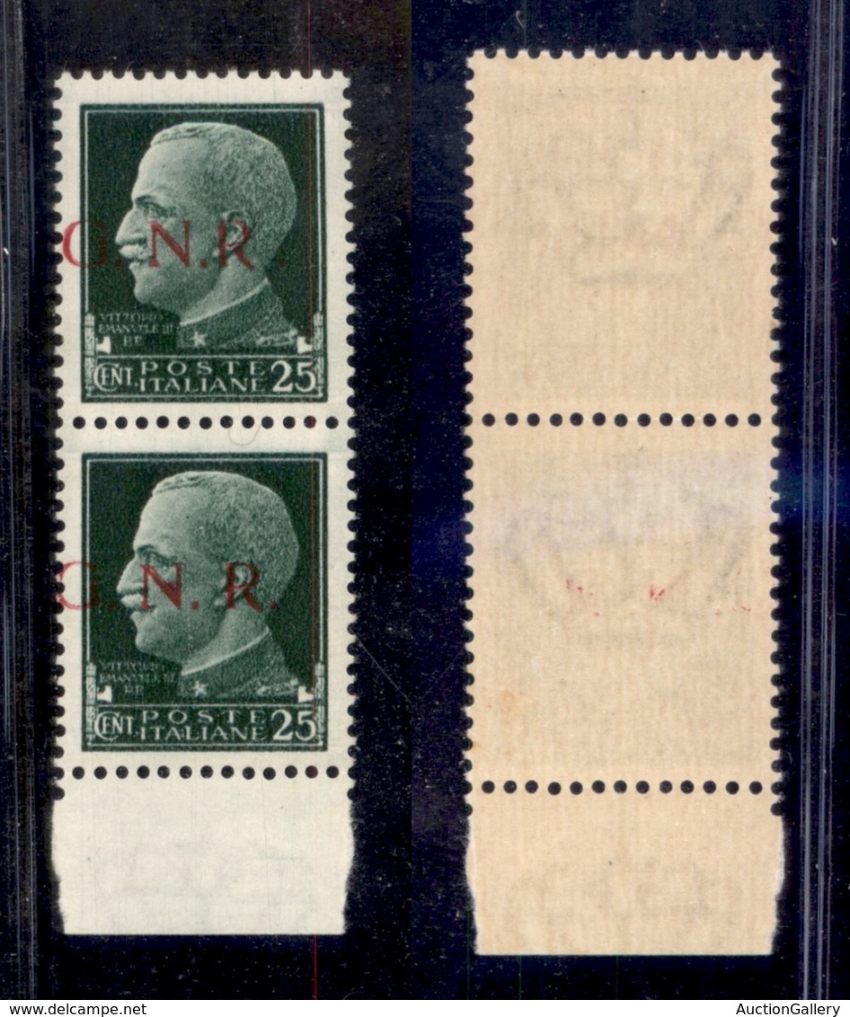 REPUBBLICA SOCIALE - 1943 - GNR Brescia - 25 Cent (474/Ifd Errore L + 474/Ifd) - Coppia Verticale Con Soprastampe Sposta - Sonstige & Ohne Zuordnung