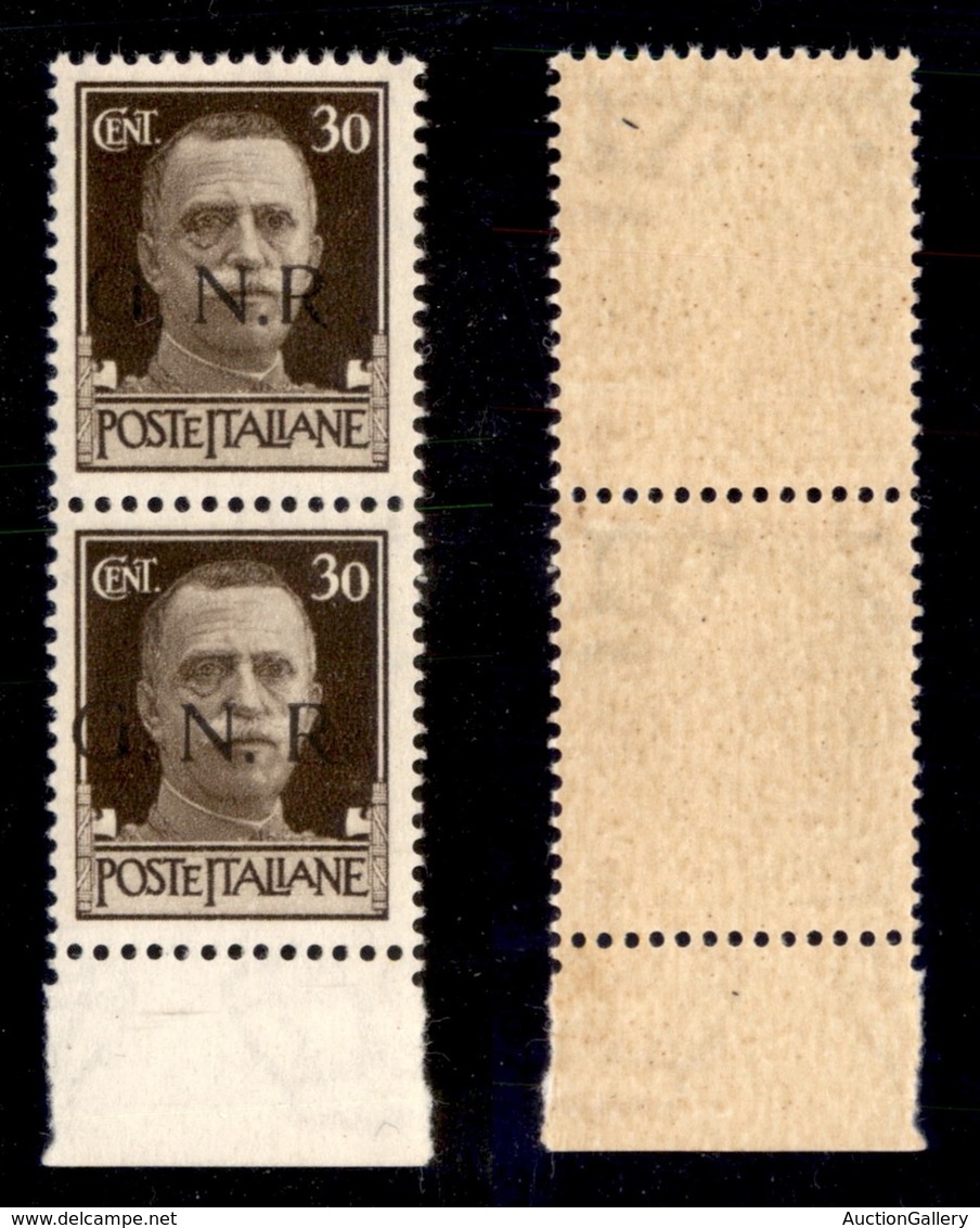 REPUBBLICA SOCIALE - 1943 - GNR Brescia - 30 Cent (475/I) - Coppia Verticale Con R Accostato A N (475/I L) In Alto - Gom - Sonstige & Ohne Zuordnung