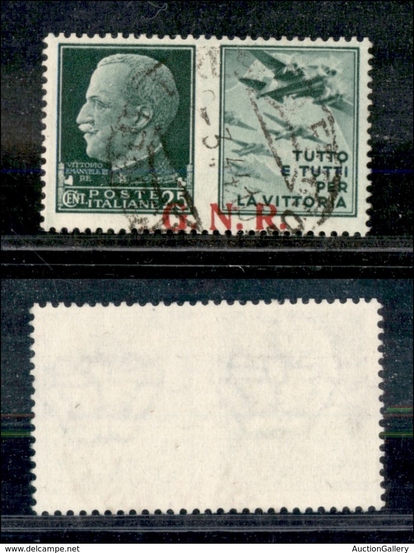 REPUBBLICA SOCIALE - 1943 - GNR Brescia - Propaganda - 25 Cent Aviazione (15/Iea + Eca) Usato - Tre Punti Grossi + Sopra - Sonstige & Ohne Zuordnung