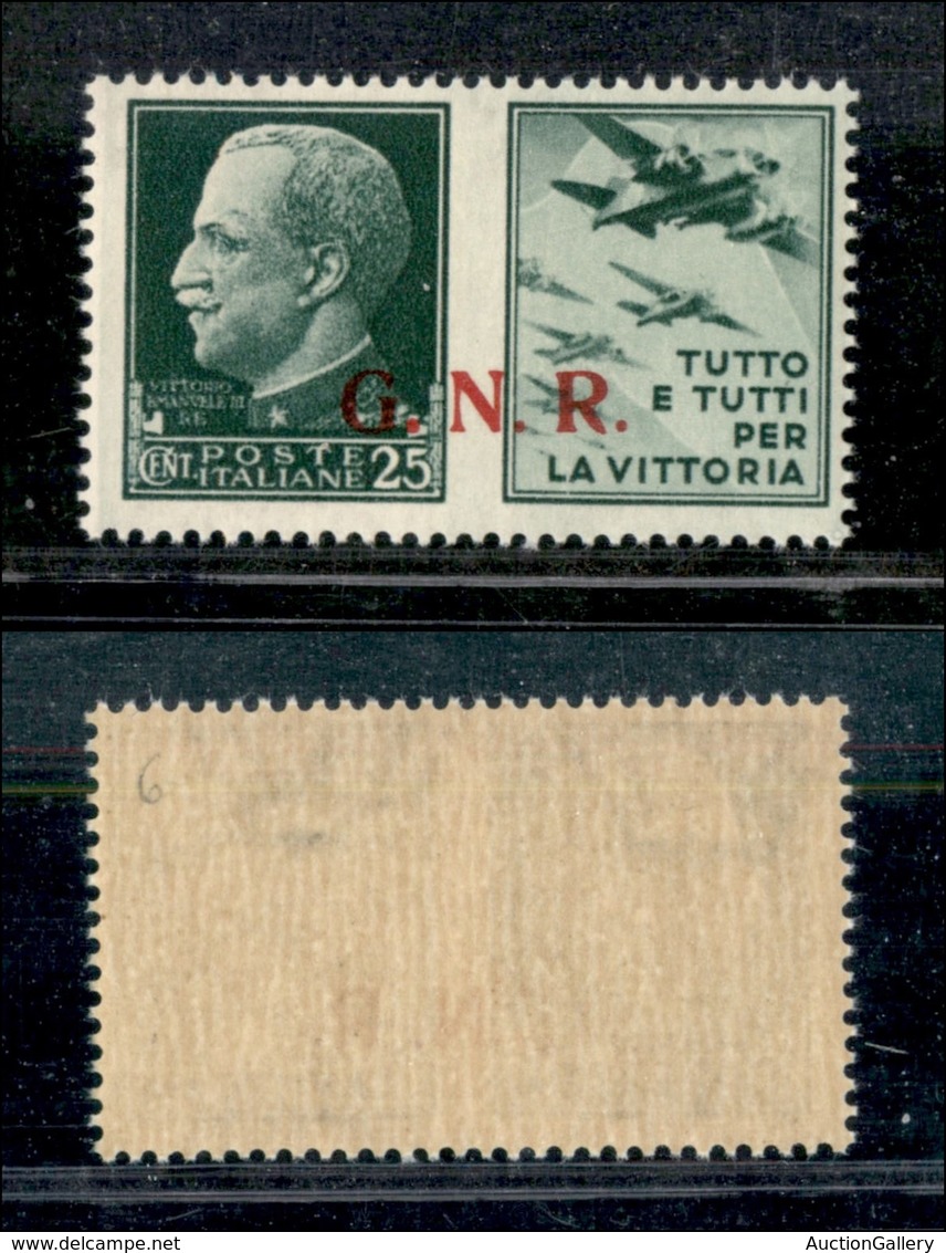 REPUBBLICA SOCIALE - 1943 - GNR Brescia - Propaganda - 25 Cent Aviazione (15/Ieh) Con Punto Piccolo Dopo N E R (pos. 6)  - Sonstige & Ohne Zuordnung