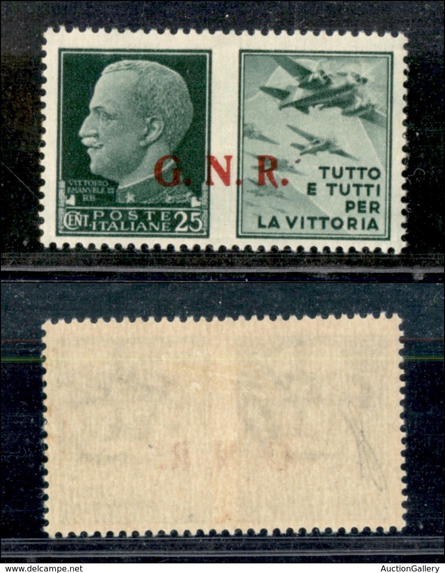 REPUBBLICA SOCIALE - 1943 - GNR Brescia - Propaganda - R Terzo Tipo - 25 Cent Aviazione (15/Ia) - Gomma Originale - Cert - Sonstige & Ohne Zuordnung