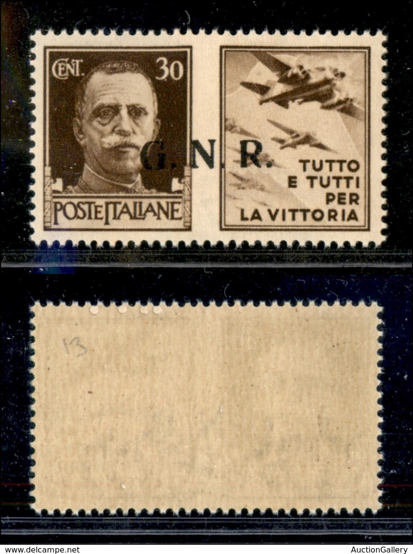 REPUBBLICA SOCIALE - 1943 - GNR Brescia - Propaganda - 30 Cent Aviazione (19/Iee) Con Punto Piccolo Dopo N (pos. 13) - G - Sonstige & Ohne Zuordnung