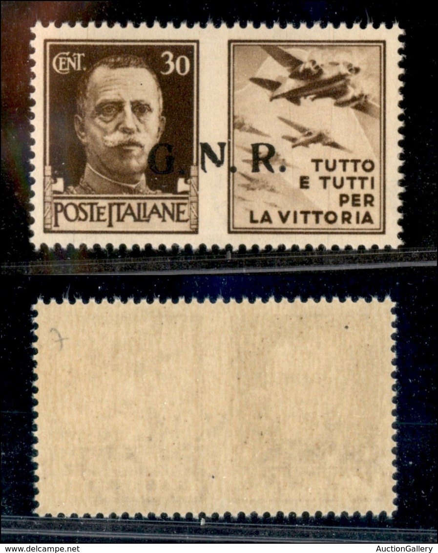 REPUBBLICA SOCIALE - 1943 - GNR Brescia - Propaganda - 30 Cent Aviazione (19/Ieea) Con Punto Piccolo Dopo G + N Difettos - Sonstige & Ohne Zuordnung