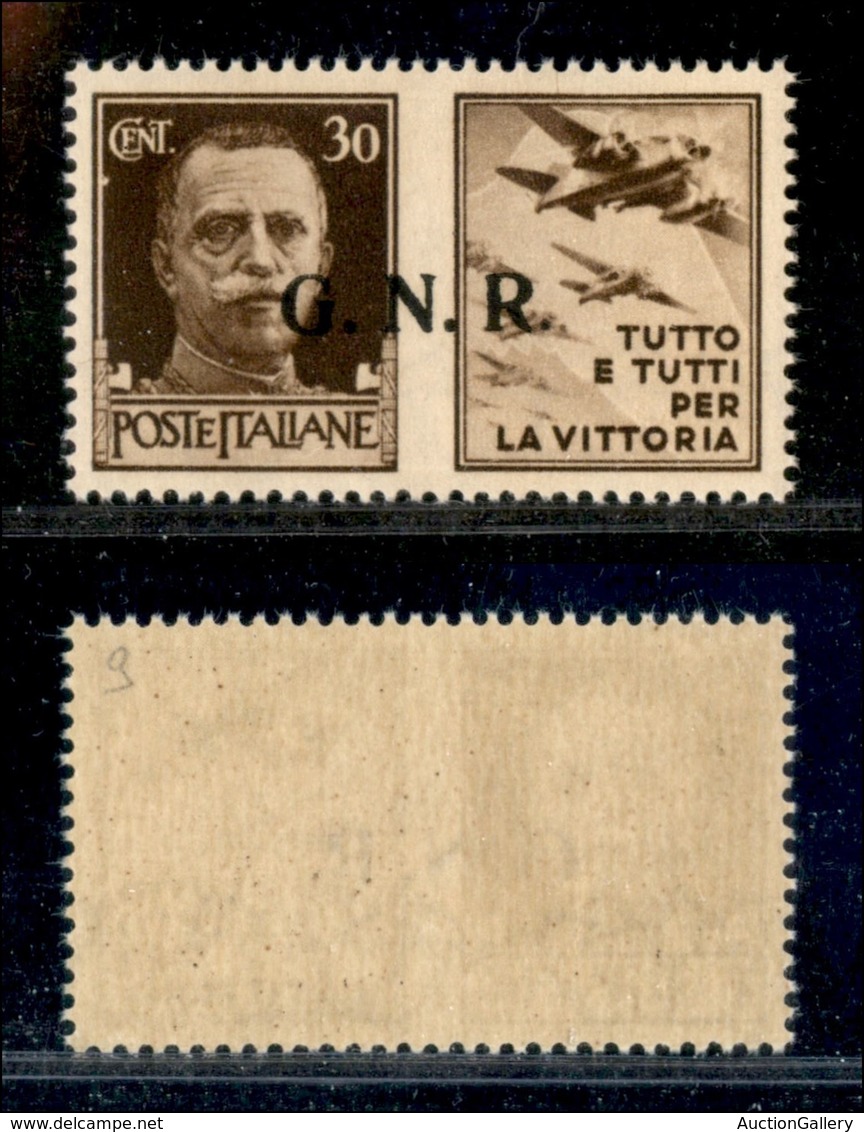 REPUBBLICA SOCIALE - 1943 - GNR Brescia - Propaganda - 30 Cent Aviazione (19/Ief) Con Punto Piccolo Dopo R (pos.9) - Gom - Sonstige & Ohne Zuordnung