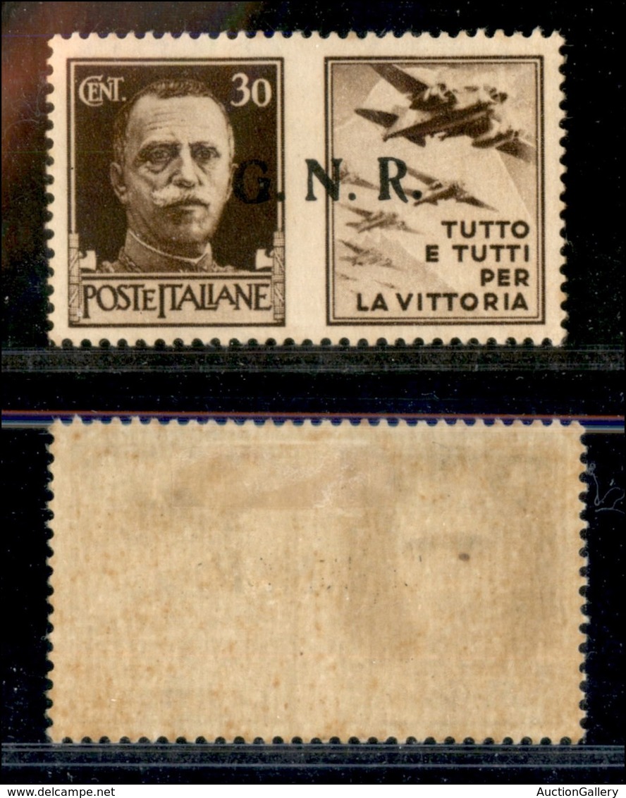 REPUBBLICA SOCIALE - 1943 - GNR Brescia - Propaganda - R Terzo - 30 Cent Aviazione (19/Ia) - Gomma Originale - Cert. AG - Sonstige & Ohne Zuordnung