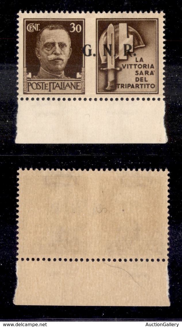 REPUBBLICA SOCIALE - 1943 - GNR Brescia - Propaganda - 30 Cent Milizia (20/IId Varietà Ee) Con Soprastampa A Destra + Pu - Sonstige & Ohne Zuordnung