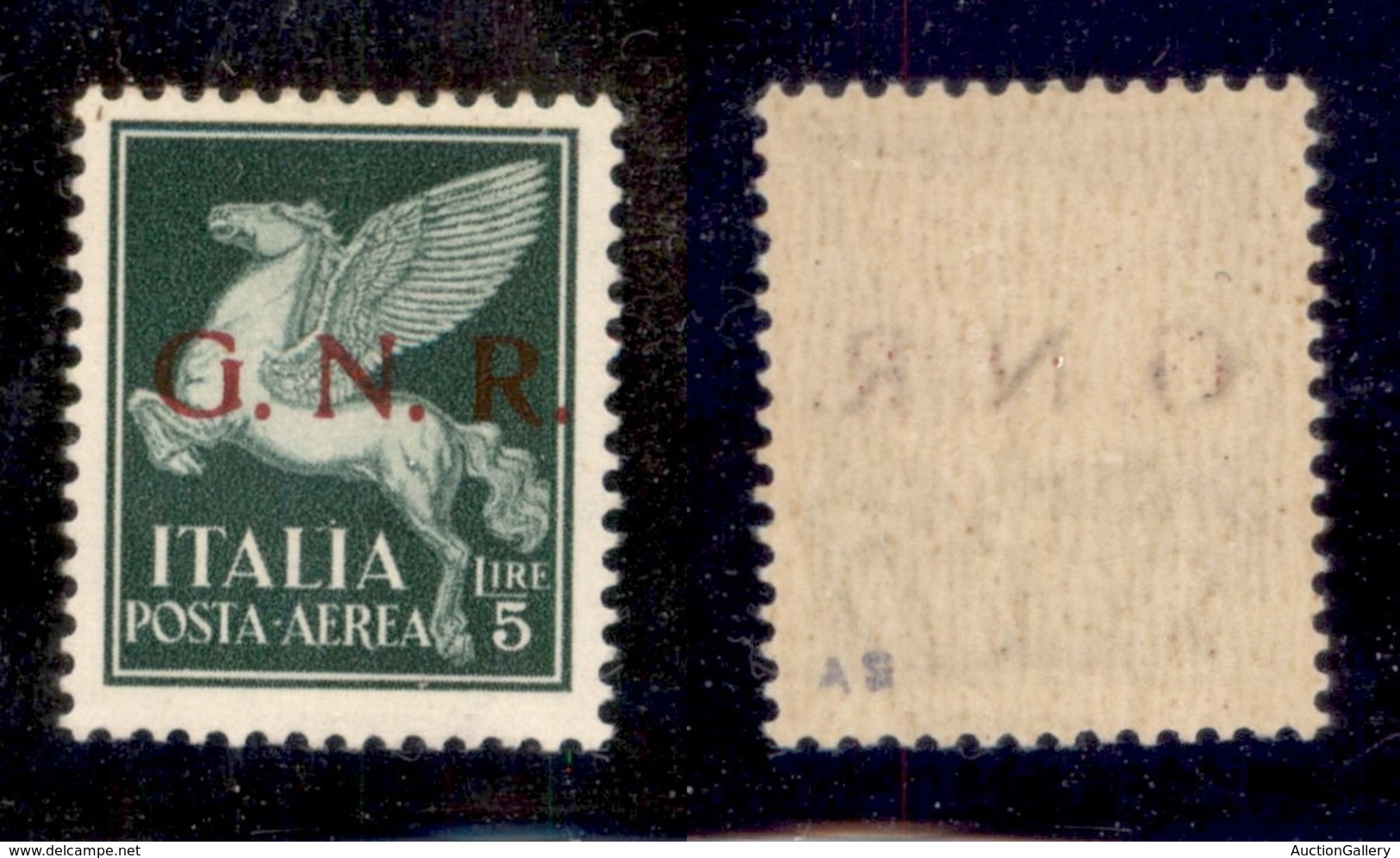 REPUBBLICA SOCIALE - 1943 - GNR Brescia - 5 Lire (123/I - Aerea) Con Leggero Decalco Oleoso (scuro) - Gomma Integra - Ce - Sonstige & Ohne Zuordnung