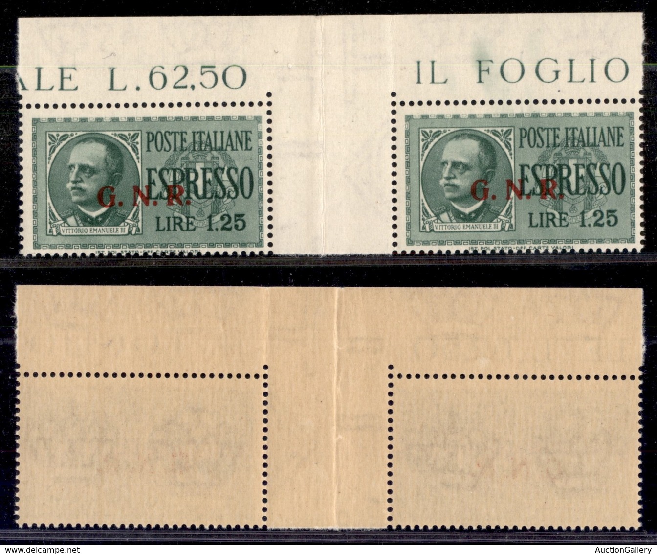 REPUBBLICA SOCIALE - 1943 - GNR Brescia - Espressi - 1,25 Lire (19/II) - Coppia Angolare Con Interspazio Al Centro (pos. - Sonstige & Ohne Zuordnung