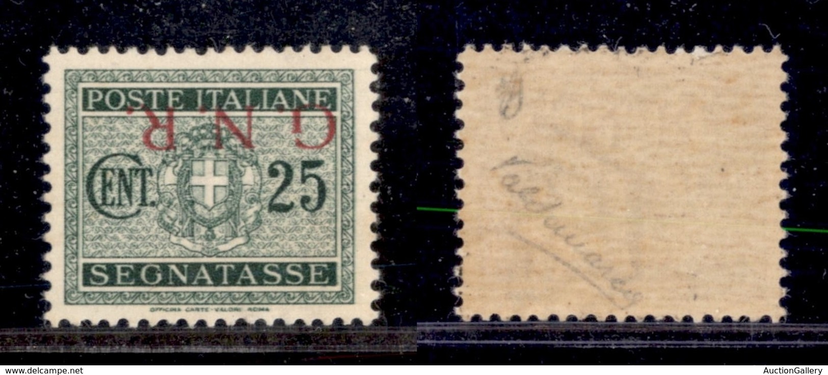 REPUBBLICA SOCIALE - 1943 - GNR Brescia - Segnatasse - 25 Cent (50/Ia) Con Soprastampa Capovolta - Gomma Integra - Ottim - Sonstige & Ohne Zuordnung