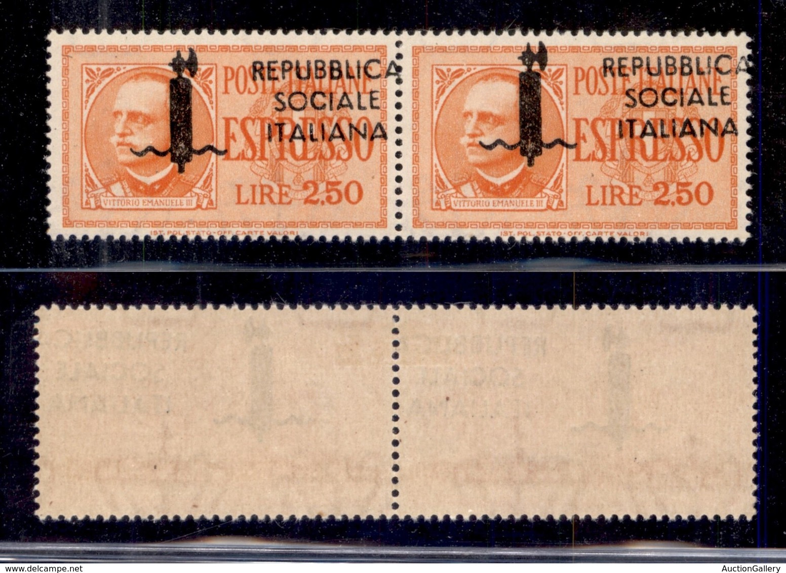 REPUBBLICA SOCIALE - 1944 - Provvisori - Espressi - 2,50 Lire (22ha) - Coppia Con Soprastampe Oblique - Gomma Integra - Sonstige & Ohne Zuordnung