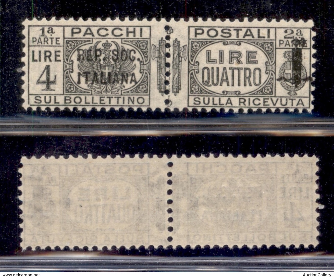REPUBBLICA SOCIALE - 1944 - Provvisori - Pacchi Postali - 4 Lire (45) - Gomma Integra - Ottimamente Centrato (300+) - Sonstige & Ohne Zuordnung
