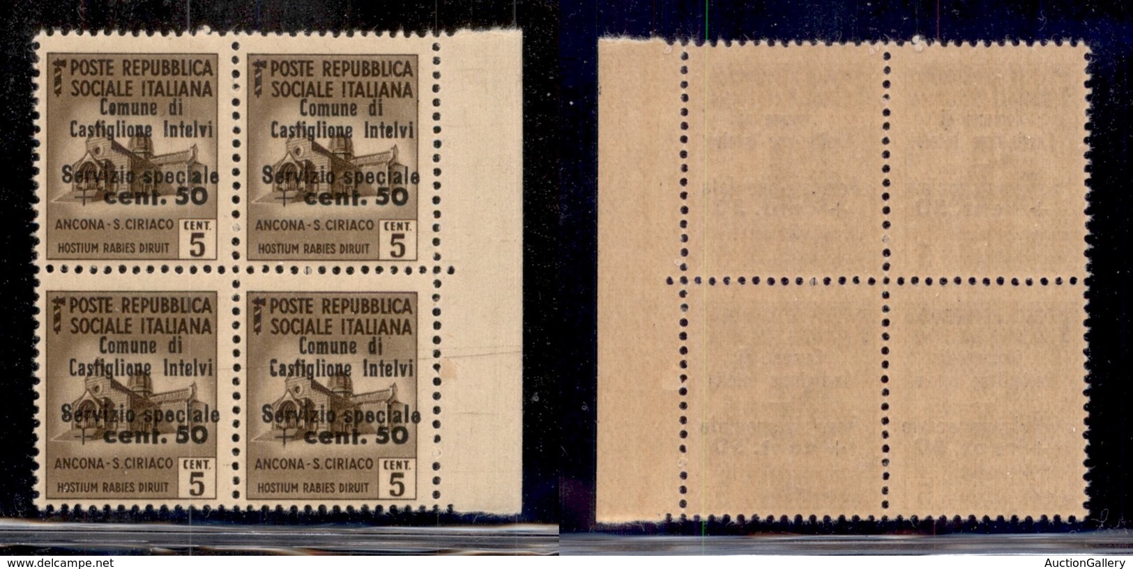 EMISSIONI LOCALI - CASTIGLIONE D’INTELVI - 1945 - 5 Cent + 50 (1) In Quartina Bordo Foglio - Gomma Integra (500+) - Sonstige & Ohne Zuordnung
