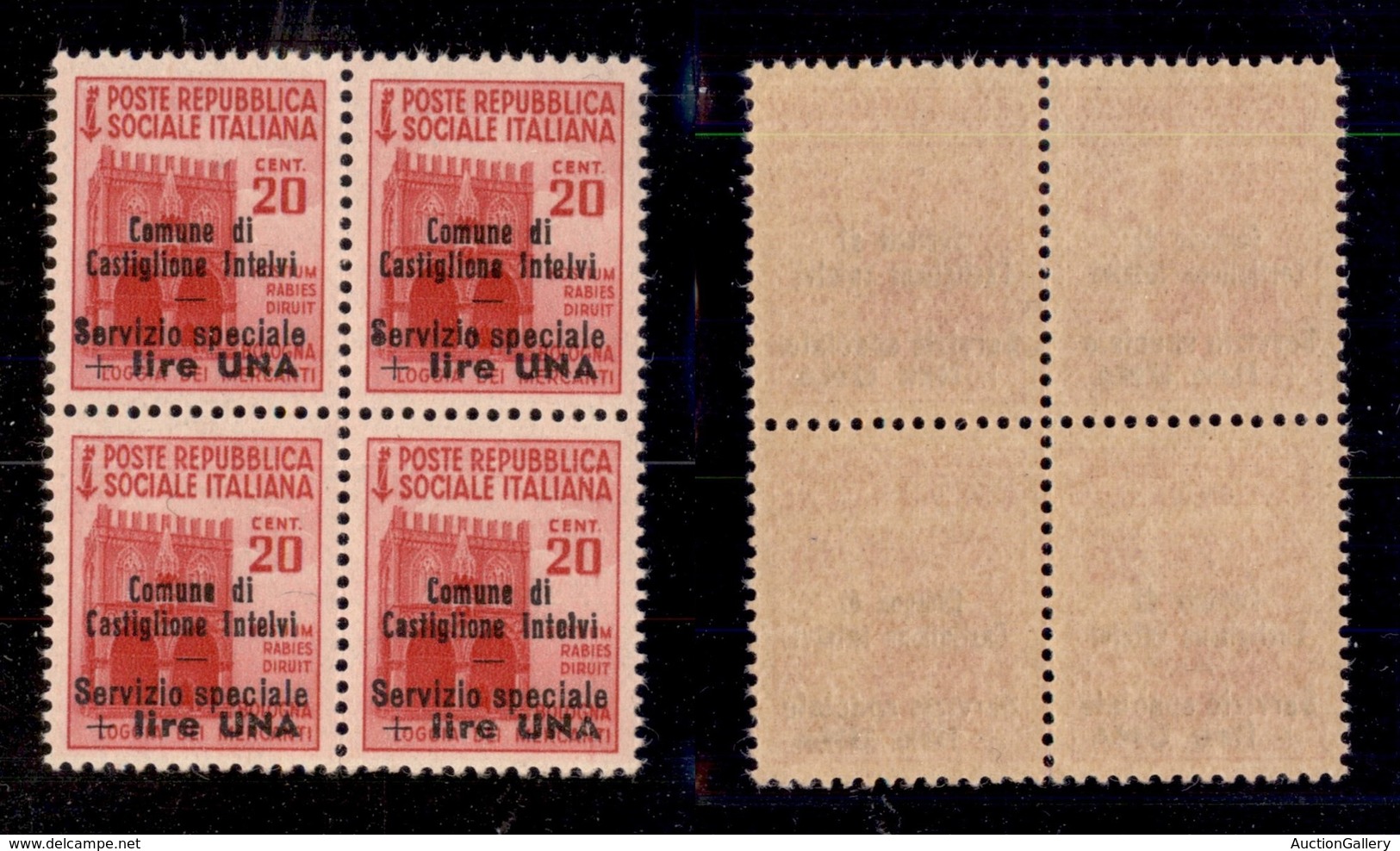 EMISSIONI LOCALI - CASTIGLIONE D’INTELVI - 1945 - 20 Cent + 1 Lira (5) In Quartina - Gomma Integra (500+) - Autres & Non Classés