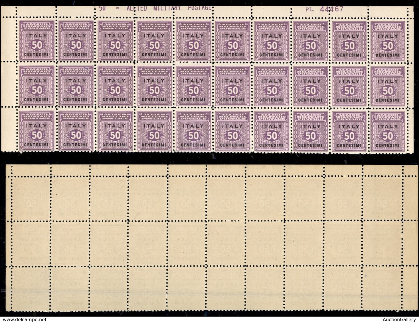 EMISSIONI LOCALI - AMP SICILIA  - 1943 - 50 Cent (4) - Blocco Angolare Di 30 - Gomma Integra - Sonstige & Ohne Zuordnung