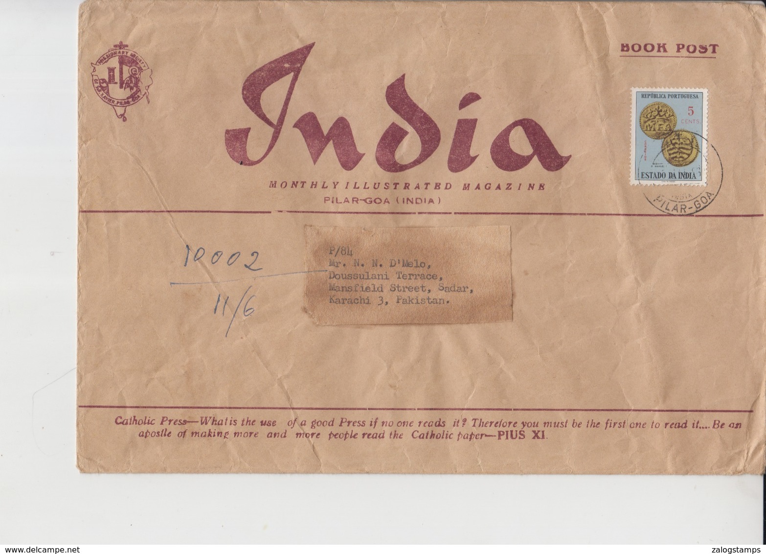 Portuguese India Cover To Pakistan Karachi     (A-2530) - Portugees-Indië