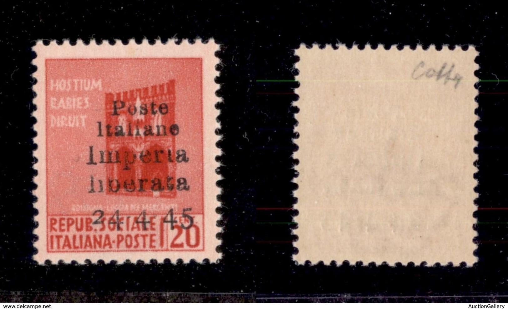 EMISSIONI C.L.N. - IMPERIA - 1945 - Non Emesso - 20 Cent (22) - Gomma Integra - Cert. Colla (1.750) - Sonstige & Ohne Zuordnung
