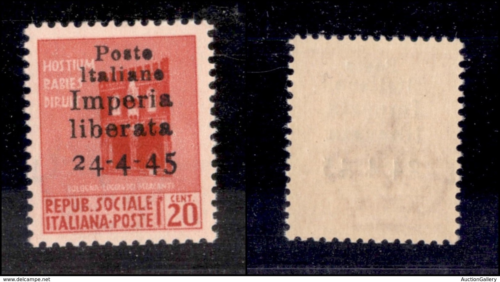 EMISSIONI C.L.N. - IMPERIA - 1945 - Non Emesso - 20 Cent (22) Con Soprastampa In Alto - Gomma Integra - Cert. AG (1.750) - Autres & Non Classés