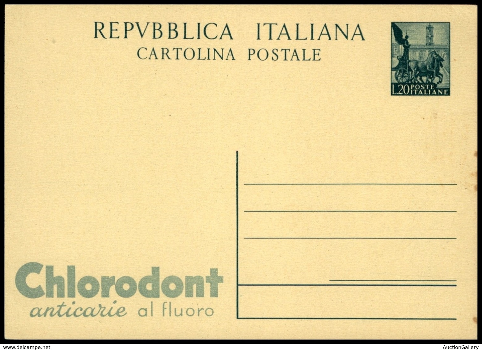 REPUBBLICA - Cartolina Postale Pubblicitaria Da 20 Lire Chlorodont (R 9/2) Nuova - Autres & Non Classés