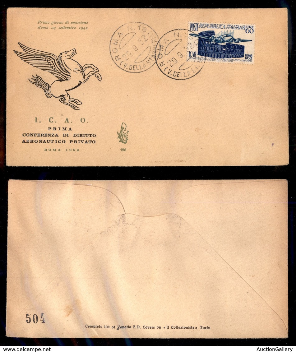 REPUBBLICA - FDC Venetia - 60 Lire ICAO (697) Su Busta - Roma 29.9.52 - Sonstige & Ohne Zuordnung