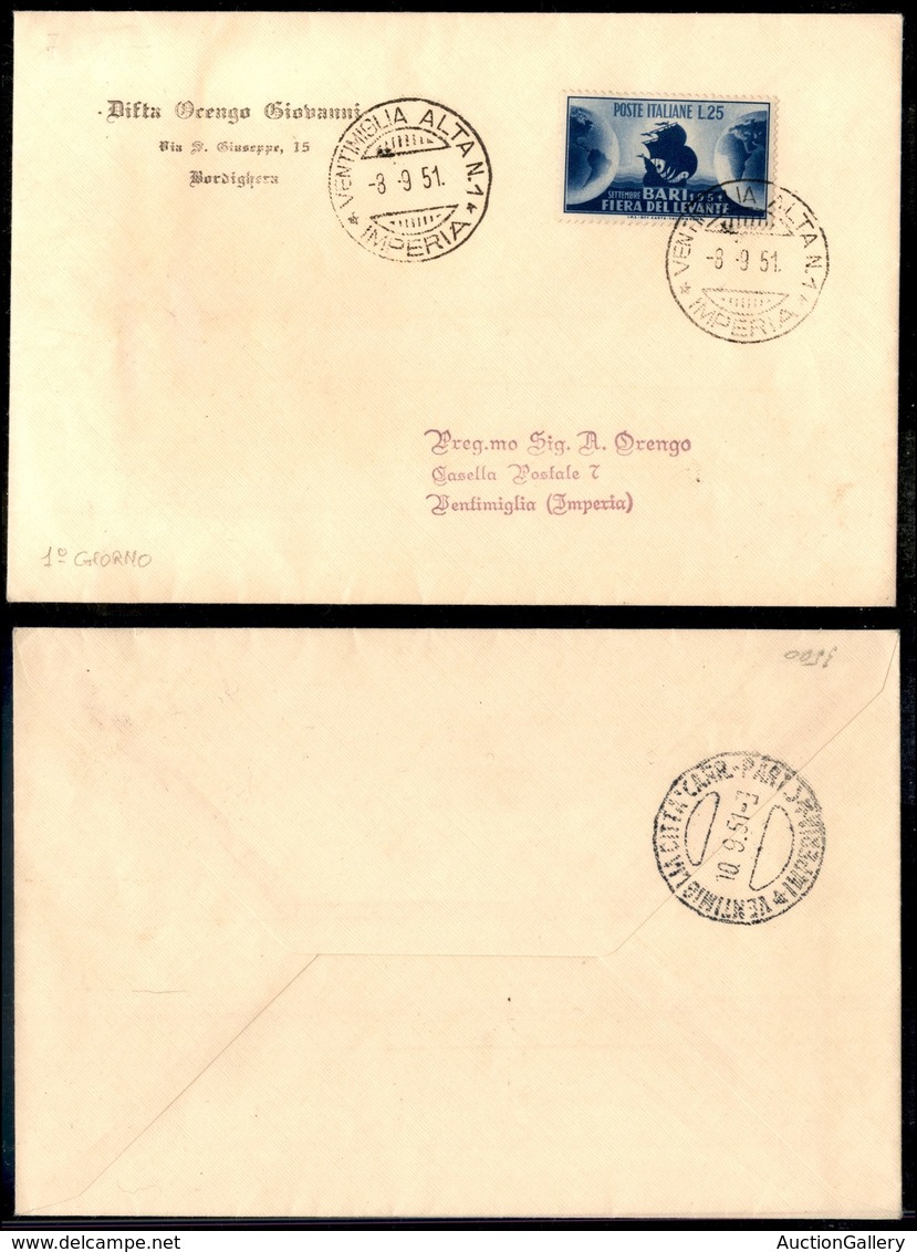 REPUBBLICA - 8.9.51 - 25 Lire Bari (670) - FDC - Sonstige & Ohne Zuordnung