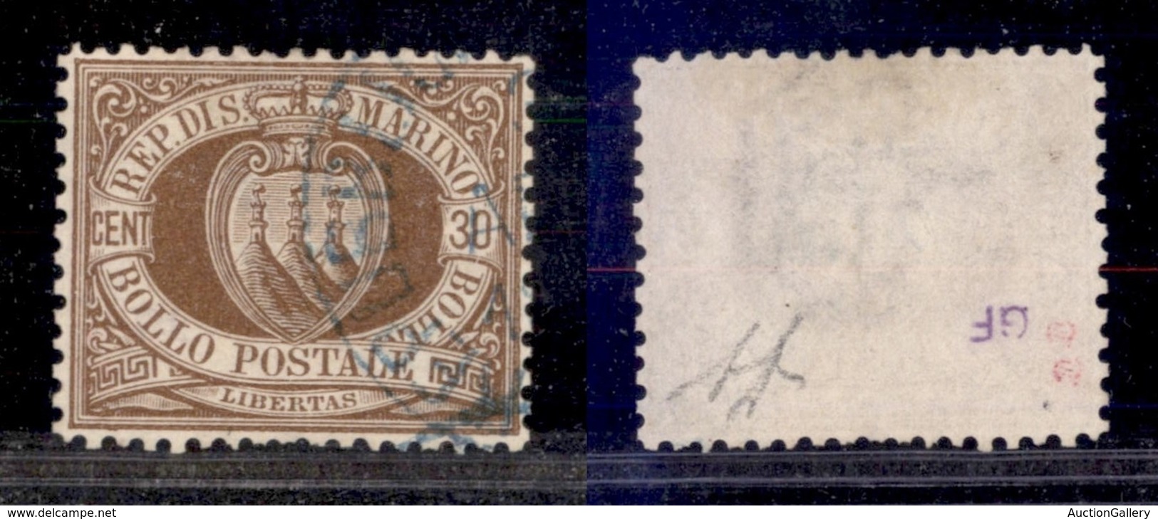 SAN MARINO - 1877 - 30 Cent Stemma (6) - Usato (160) - Autres & Non Classés