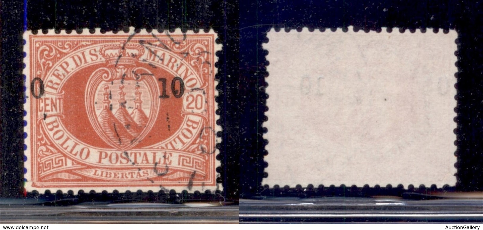 SAN MARINO - 1892 - 10 Cent Su 20 Stemma (11) Usato - Soprastampa Spostata (0 10) - Ben Centrato - Sonstige & Ohne Zuordnung