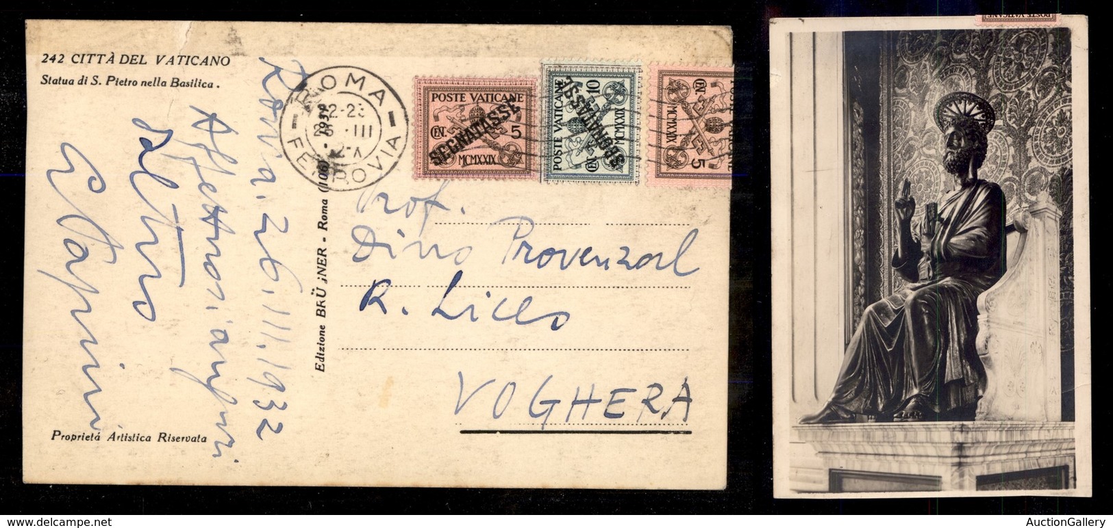 VATICANO - Cartolina Affrancata 5 Cent (1) + Segnatasse (1/2) Da Roma A Voghera Del 26.3.32 - Autres & Non Classés