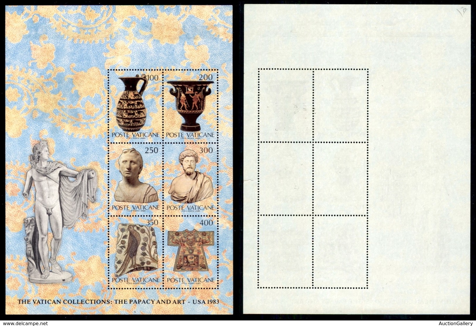 VATICANO - 1983 - Foglietto Collezioni D’Arte (5a) Senza Stampa Dell’argento - Gomma Integra - Cert. Diena (2.500) - Sonstige & Ohne Zuordnung