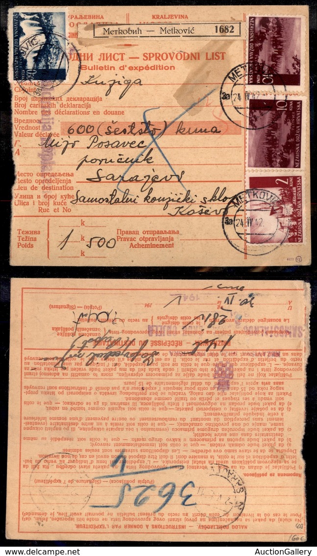 EUROPA - CROAZIA - Bollettino Pacchi Da Matkovic A Sarajevo Del 24.4.42 - Cert. Ercegovic - Autres & Non Classés