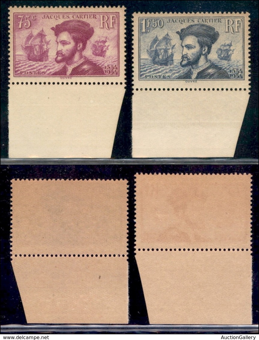 EUROPA - FRANCIA - 1934 - Cartier (292/293) - Serie Completa - Bordo Foglio - Gomma Integra (250) - Otros & Sin Clasificación