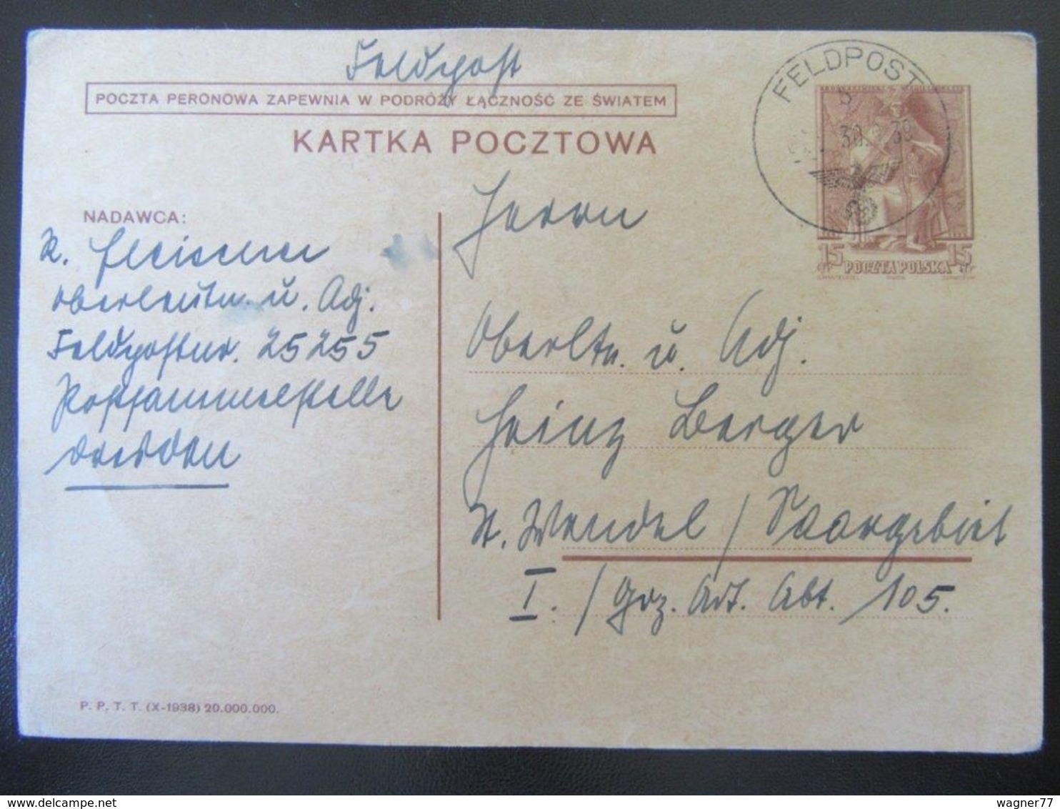 Feldpost Beutekarte Polen September 1939 - Occupation 1938-45