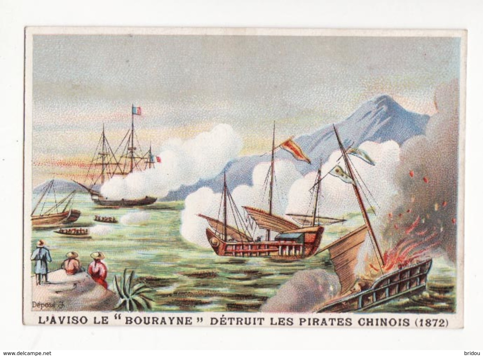 Chromo   Sans Pub    Scènes Historiques    L'aviso Le "Bourayne" Détruit Les Pirates Chinois 1872 - Autres & Non Classés