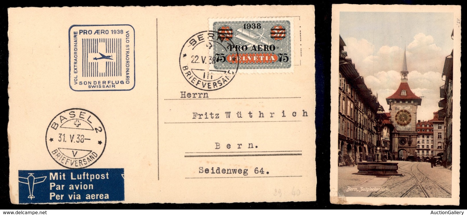 EUROPA - SVIZZERA - 1938 (22 Maggio) - Pro Aereo - Brema Basilea Berna - Cartolina - Autres & Non Classés