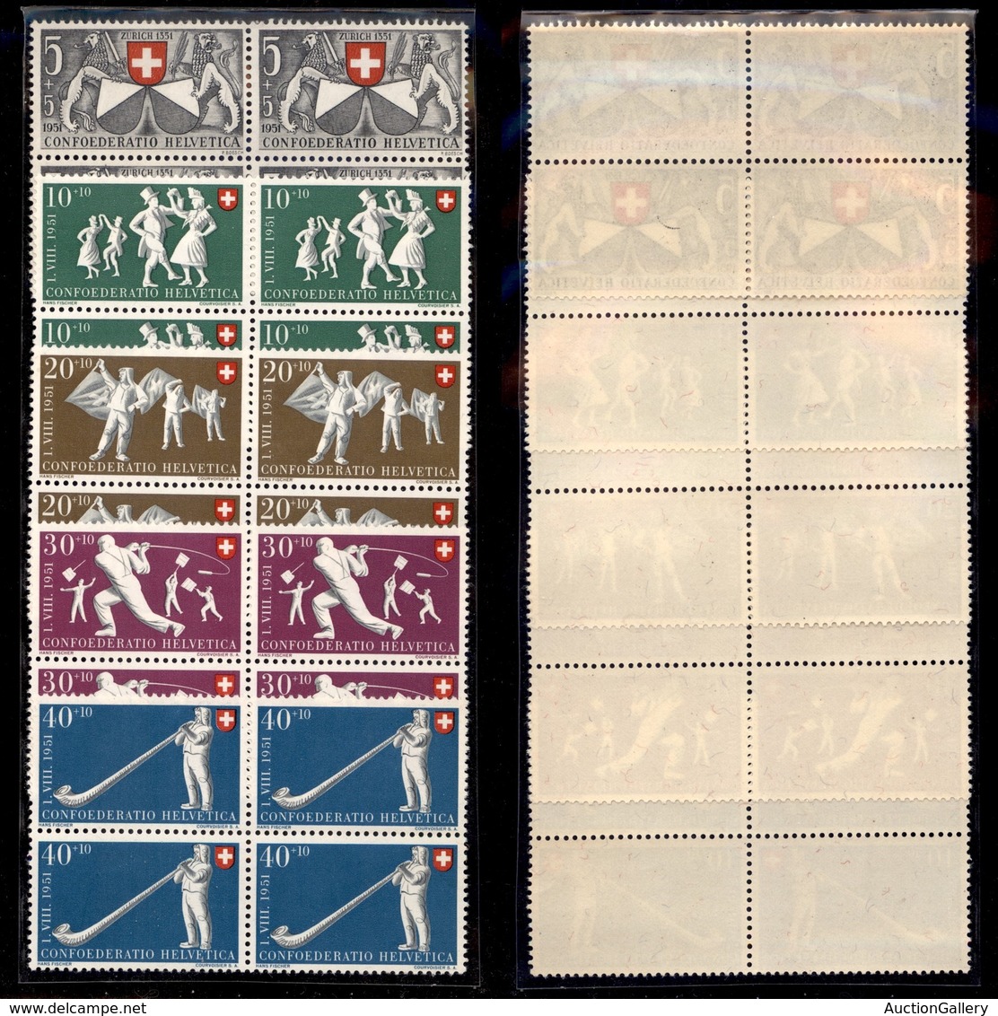 EUROPA - SVIZZERA - 1951 - Pro Patria (555/559) - Serie Completa In Quartine - Gomma Integra (100) - Autres & Non Classés