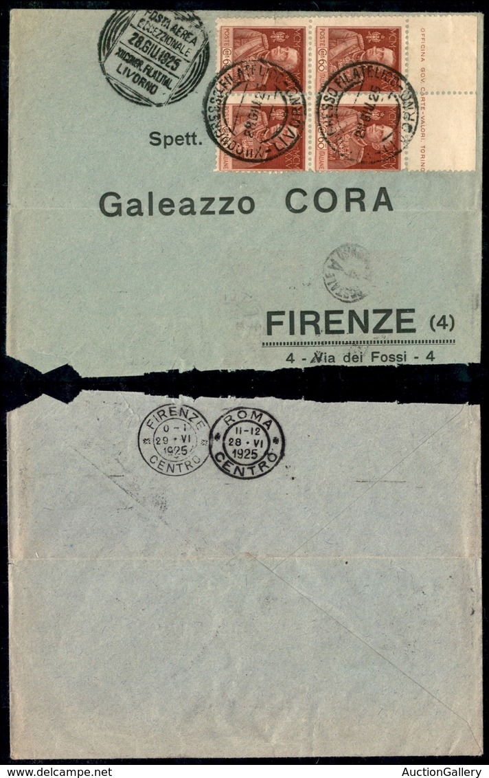 POSTA AEREA - PRIMI VOLI-AEROGRAMMI - 1925 (28 Giugno) - Livorno Roma - Longhi 1366 - Aerogramma Per Firenze - Sonstige & Ohne Zuordnung