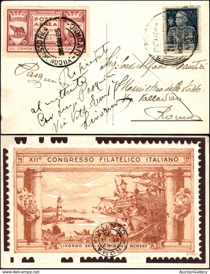 POSTA AEREA - PRIMI VOLI-AEROGRAMMI - 1925 (28 Giugno) - Livorno Roma - Longhi1372 - Cartolina Ufficiale Per Il Minister - Sonstige & Ohne Zuordnung