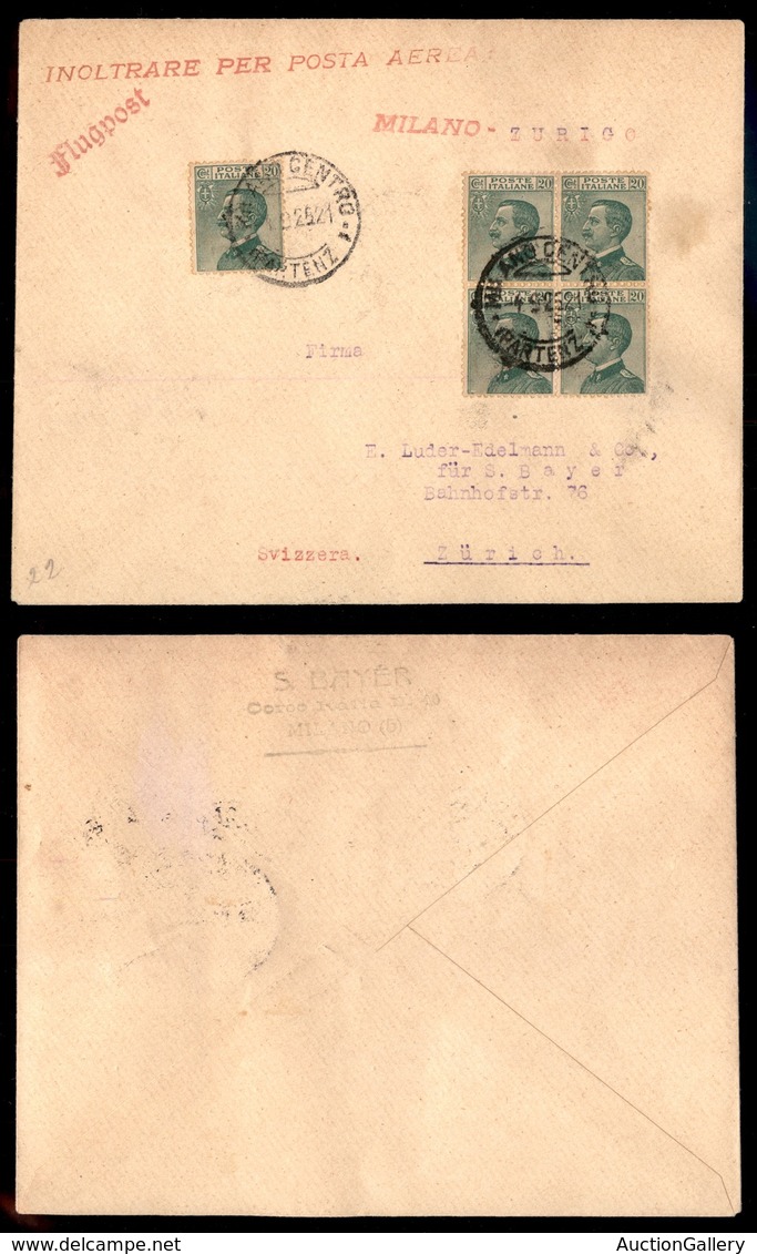 POSTA AEREA - PRIMI VOLI-AEROGRAMMI - 1925 (4 Settembre) - Milano Zurigo - Tipo - Longhi 1393 - Sonstige & Ohne Zuordnung