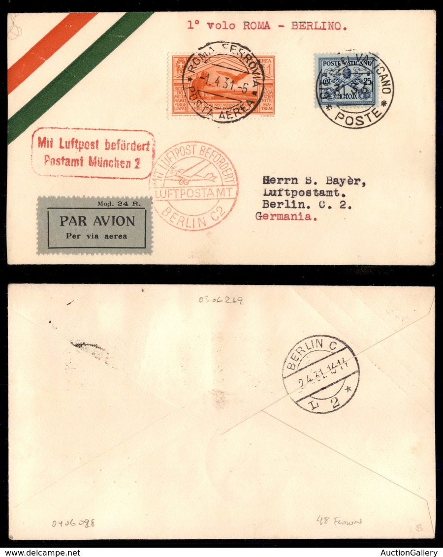 POSTA AEREA - PRIMI VOLI-AEROGRAMMI - 1931 (1 Aprile) - Vaticano Berlino - Longhi 2341 - Sonstige & Ohne Zuordnung