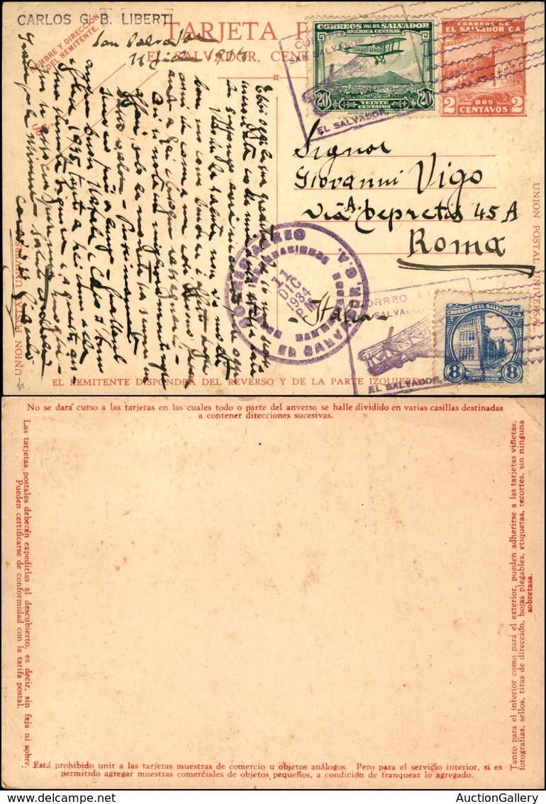 POSTA AEREA - PRIMI VOLI-AEROGRAMMI - 1934 (11 Dicembre) - San Salvador Roma - Sonstige & Ohne Zuordnung
