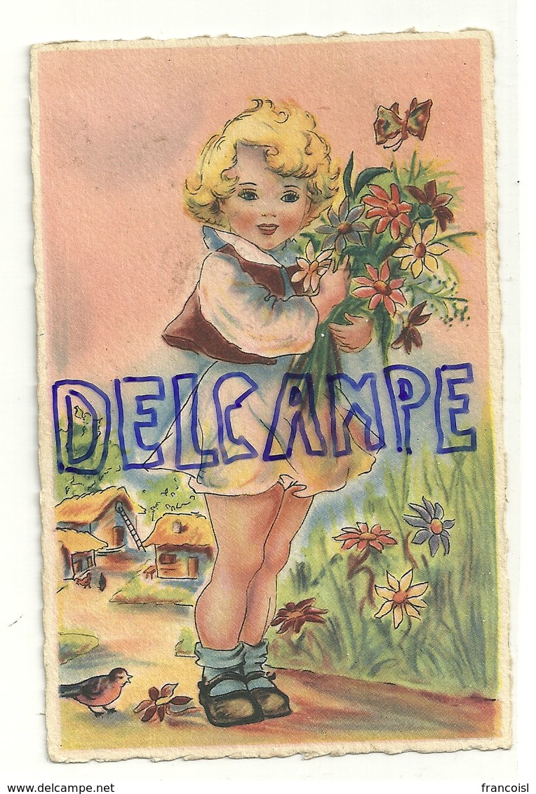 Petite Fille, Grand Bouquet De Fleurs, Papillon  M.D. Paris - Non Classés