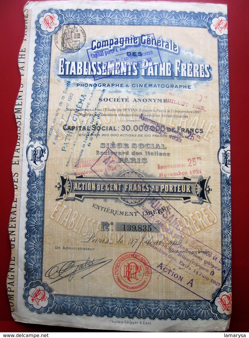 1912-ÉTABLISSEMENTS PATHé CINÉMA FRÈRES Action 100fr Titre Thème Cinéma Théâtre-Action & Title Theme Cinema And Theater - Cinéma & Théatre