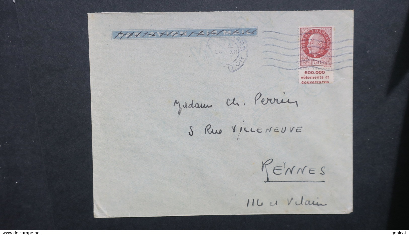 Lettre De Dijon Decembre 1943 Affranchissement Petain Avec Bande PUB Carnet " 6000000 Vêtements Et Couvertures " - 2. Weltkrieg 1939-1945