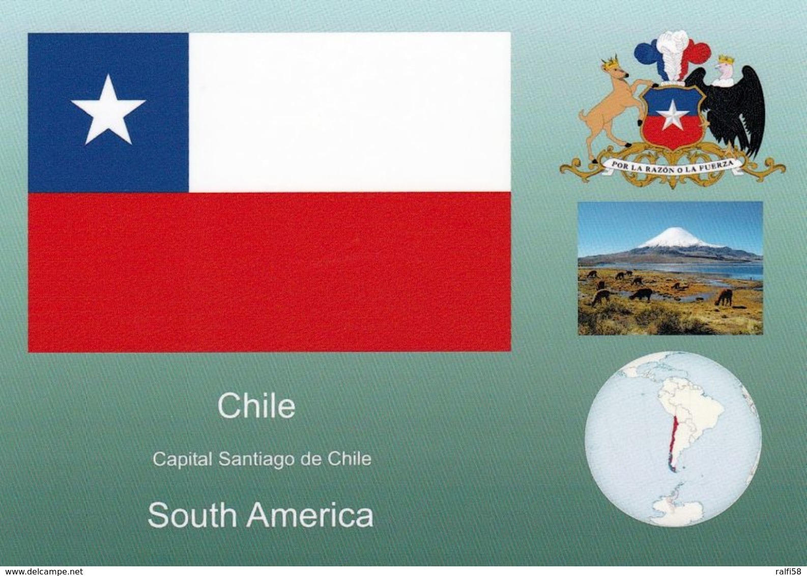 1 AK Chile * Flagge, Siegel, Die Position Von Chile In Südamerika Und Einen Vulkan In Chile * - Chili