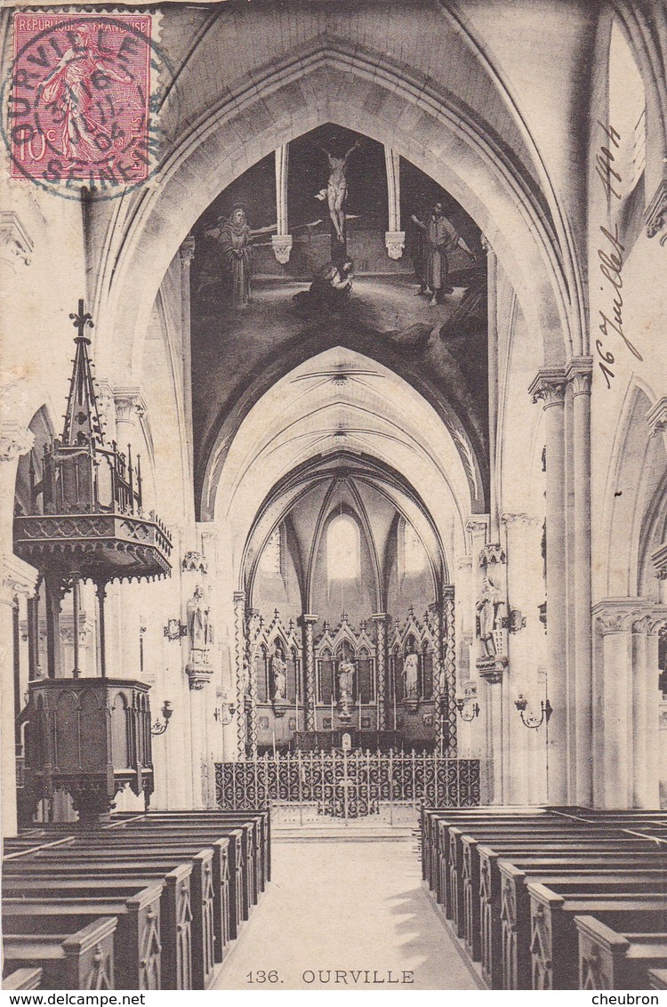 76. OURVILLE. CPA. INTERIEUR DE L'EGLISE. . ANNEE 1904 + TEXTE - Ourville En Caux