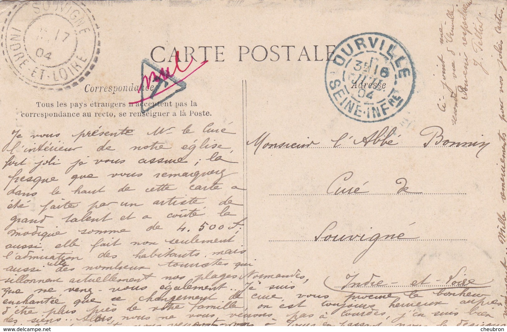 76. OURVILLE. CPA. INTERIEUR DE L'EGLISE. . ANNEE 1904 + TEXTE - Ourville En Caux