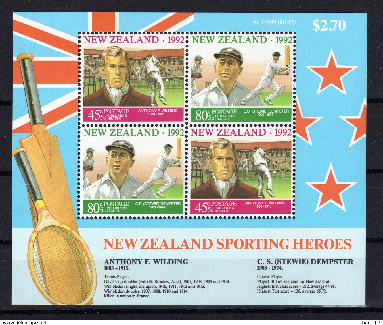 NEW ZEALAND N. Zélande 1992 Sport Sportifs Yv Bl 85 MNH ** - Blocks & Sheetlets