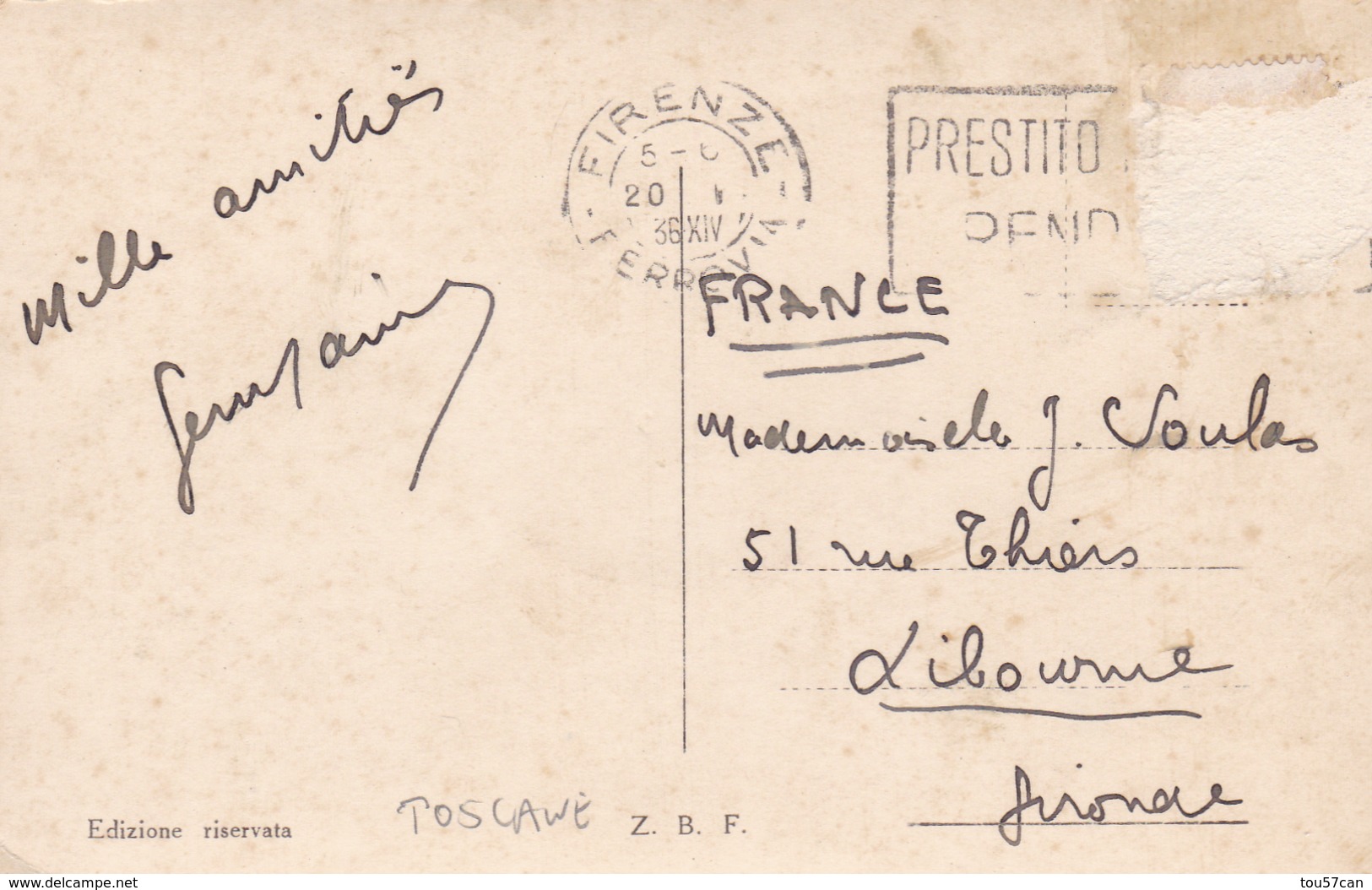 FIRENZE - TOSCANA  - ITALIA -  PEU COURANTE CPA 1936. - Firenze